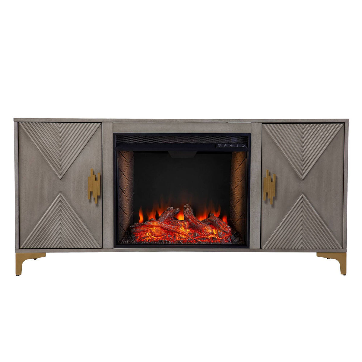 Gray/Gold Smart Fireplace with Media Storage O755768
