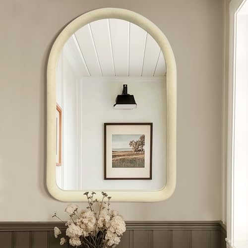 Cream White Arched Full Length Flannel Mirror R378