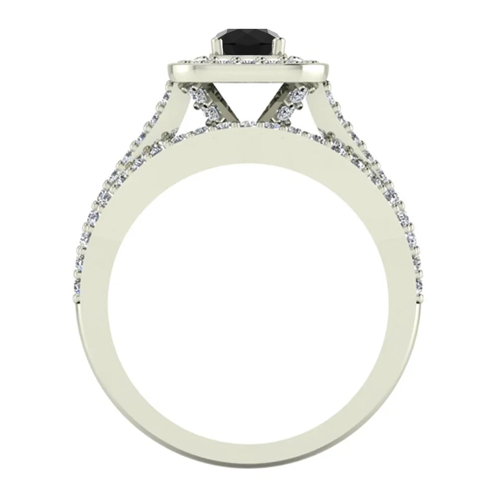 14K White Gold Black Diamond Wedding Ring Set I8306