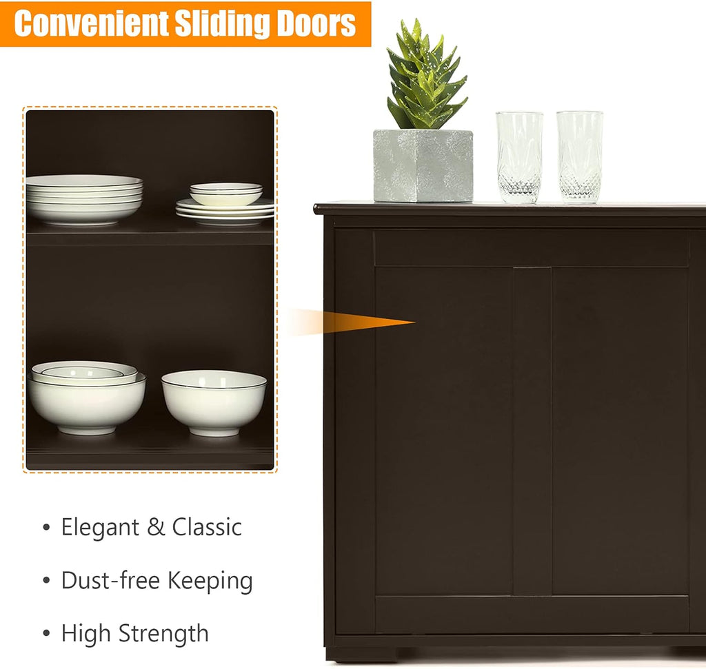 Brown Double-Layer Sliding Slat Door Storage Cabinet G1874