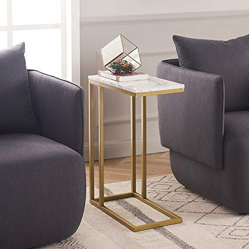 C-Shape Faux Marble Side Table with Metal Frame E64906