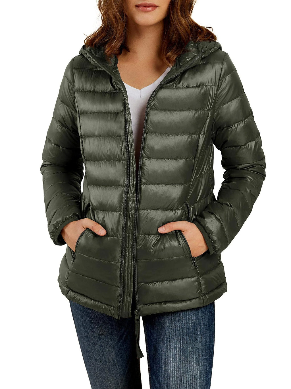 Women Short Down Jackets Packable Lightweight Hooded Puffer Coats with Pockets S-2XL R794245