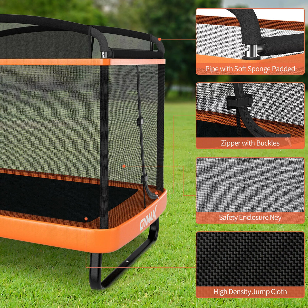 6FT Kids Trampoline with Swing Safety Enclosure Orange Q545