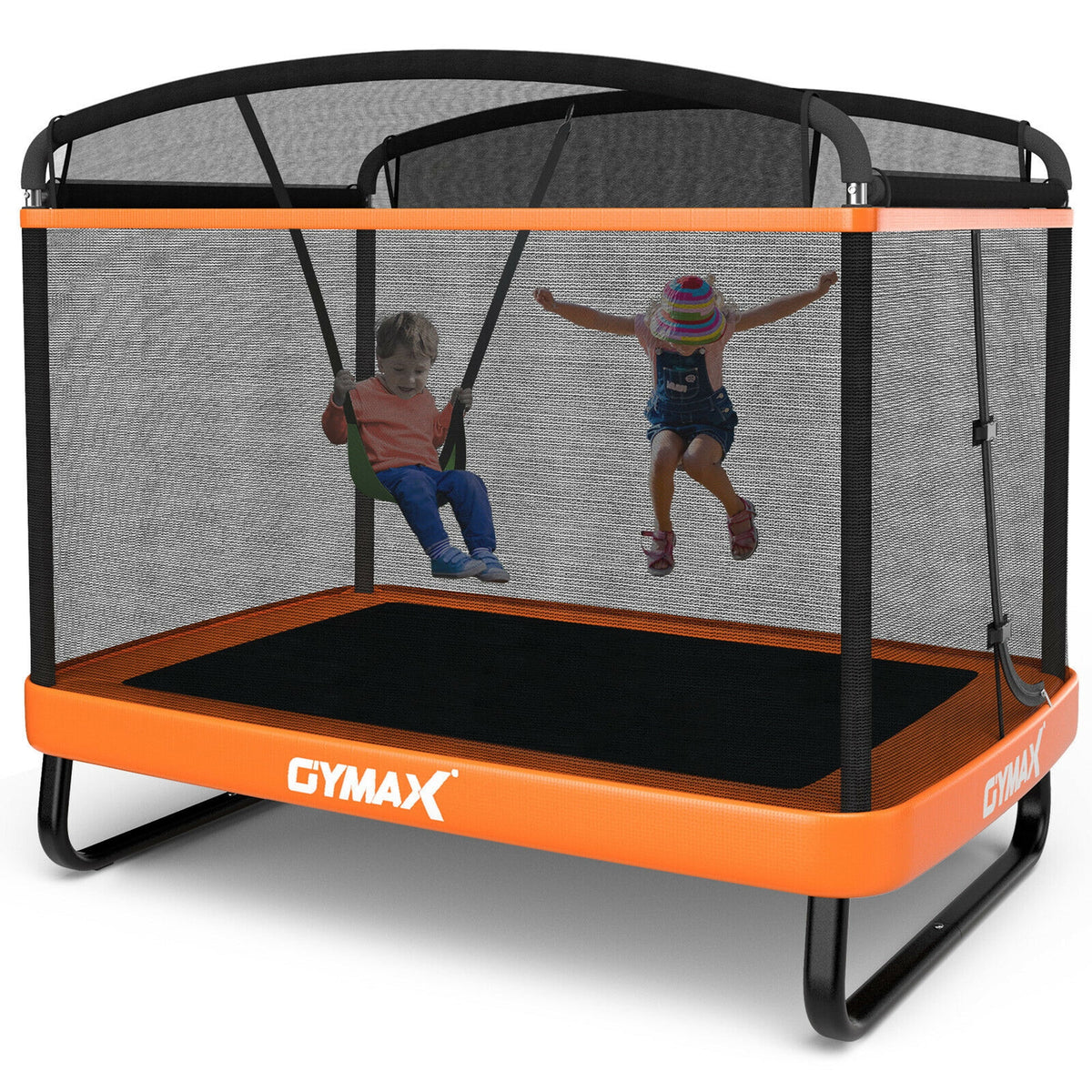 6FT Kids Trampoline with Swing Safety Enclosure Orange Q545