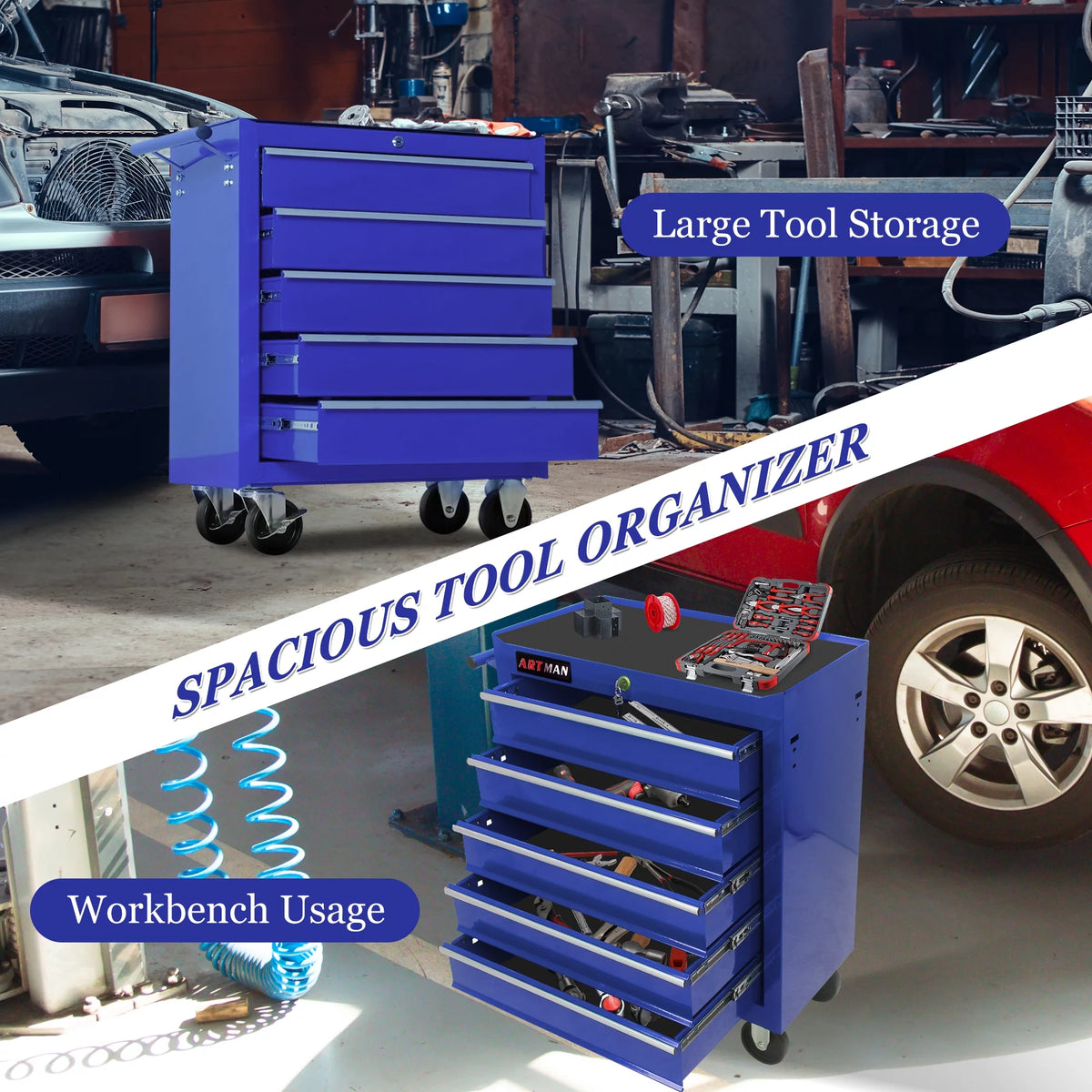 Rolling Tool Chest with 8 Drawers, Red Lockable Storage Cabinet R30096