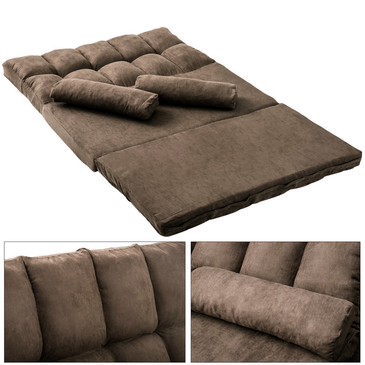 Brown Double Chaise Lounge Sofa with Two Pillows V57897
