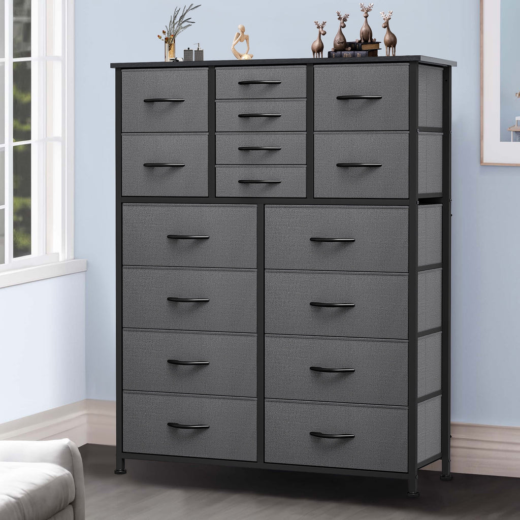 16 Drawer Fabric Dresser with Metal Frame and Wooden Top K479546