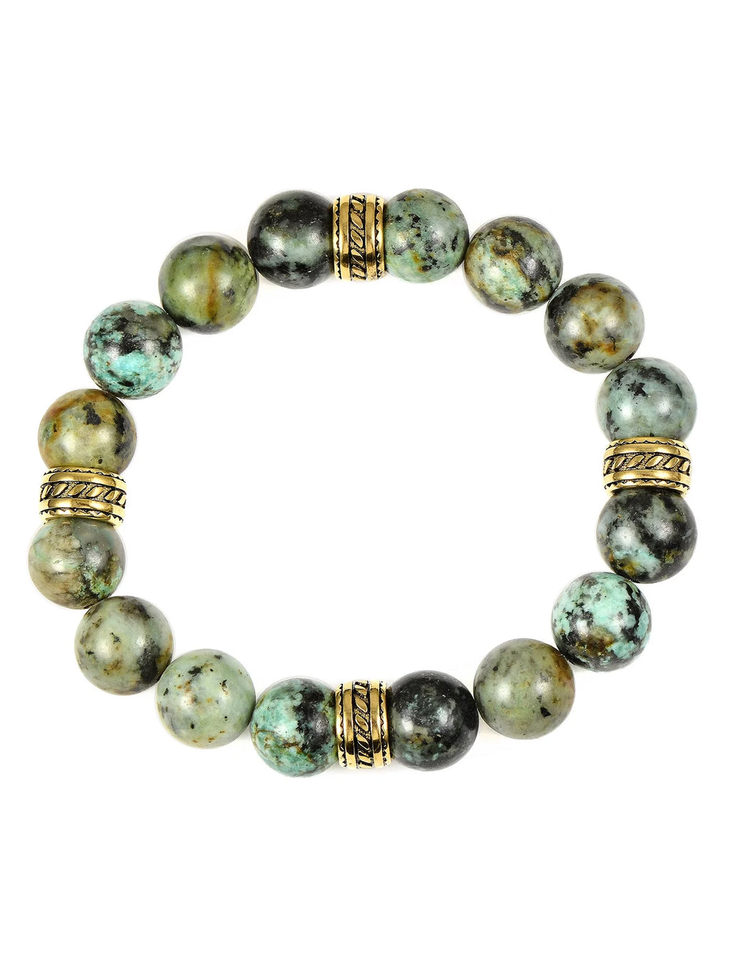 African Turquoise Stone Gold Plated Stainless Steel Beaded Stretch Bracelet (12mm) P303601