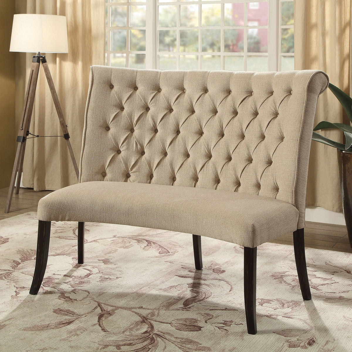 Ivory Button Tufted Loveseat Bench S31916
