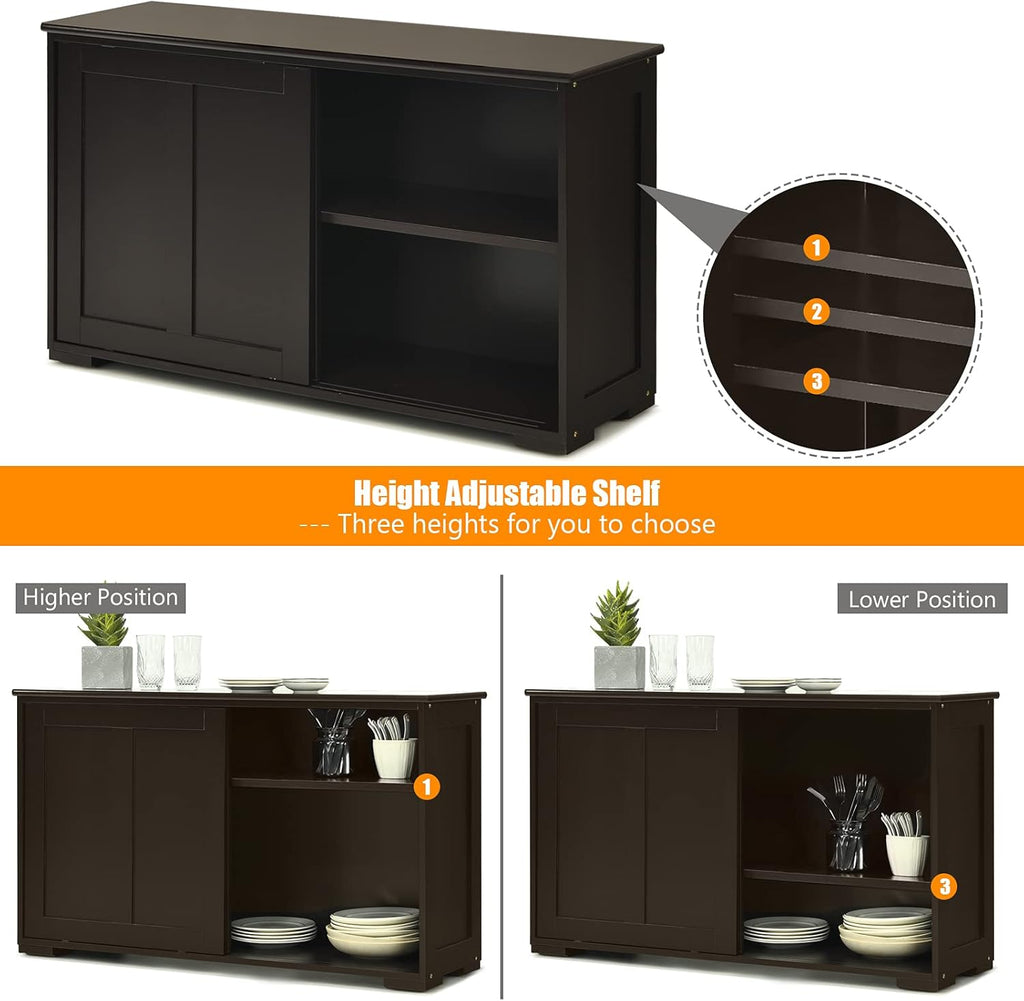 Brown Double-Layer Sliding Slat Door Storage Cabinet G1874
