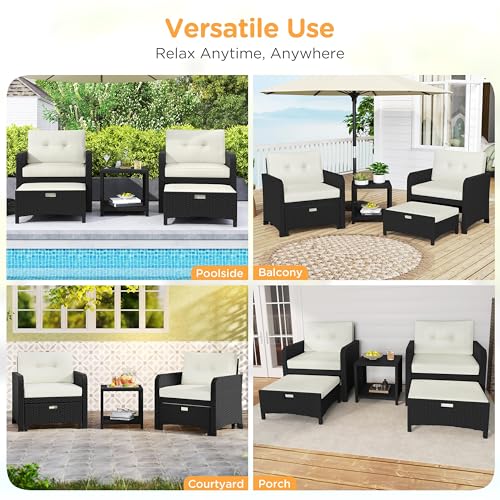 5 Piece PE Wicker Patio Conversation Set with Cushions R250436