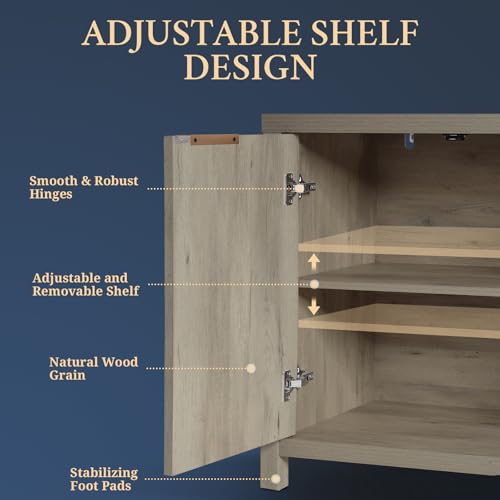 Natural 56" Fluted Sideboard Buffet Cabinet with Adjustable Shelves G331
