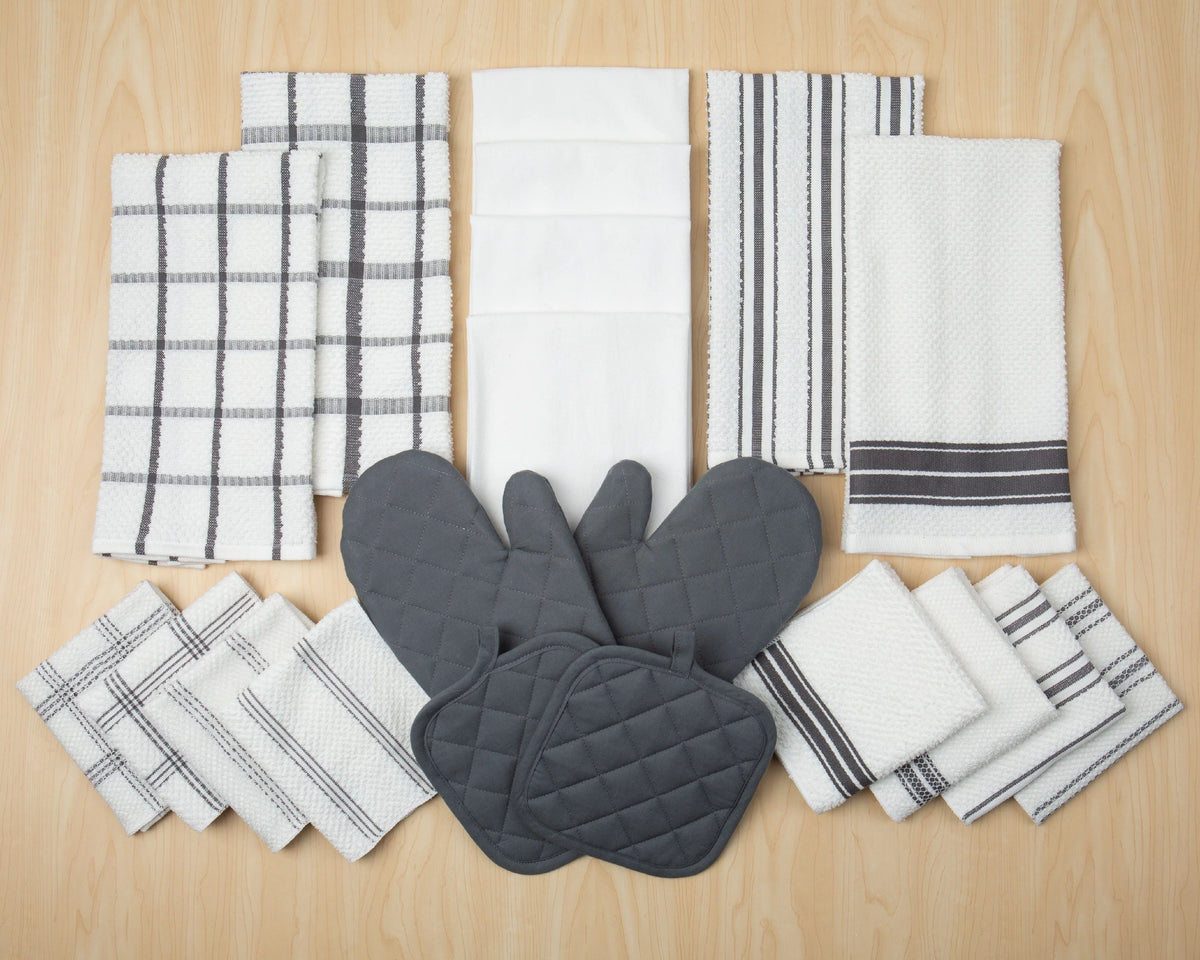 20 Piece Terry Kitchen Towel Dish Cloth Oven Mitt Pot Holder Set K384
