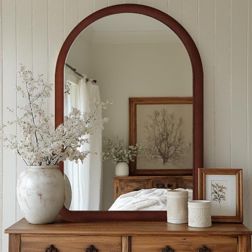 Cream White Arched Full Length Flannel Mirror R378