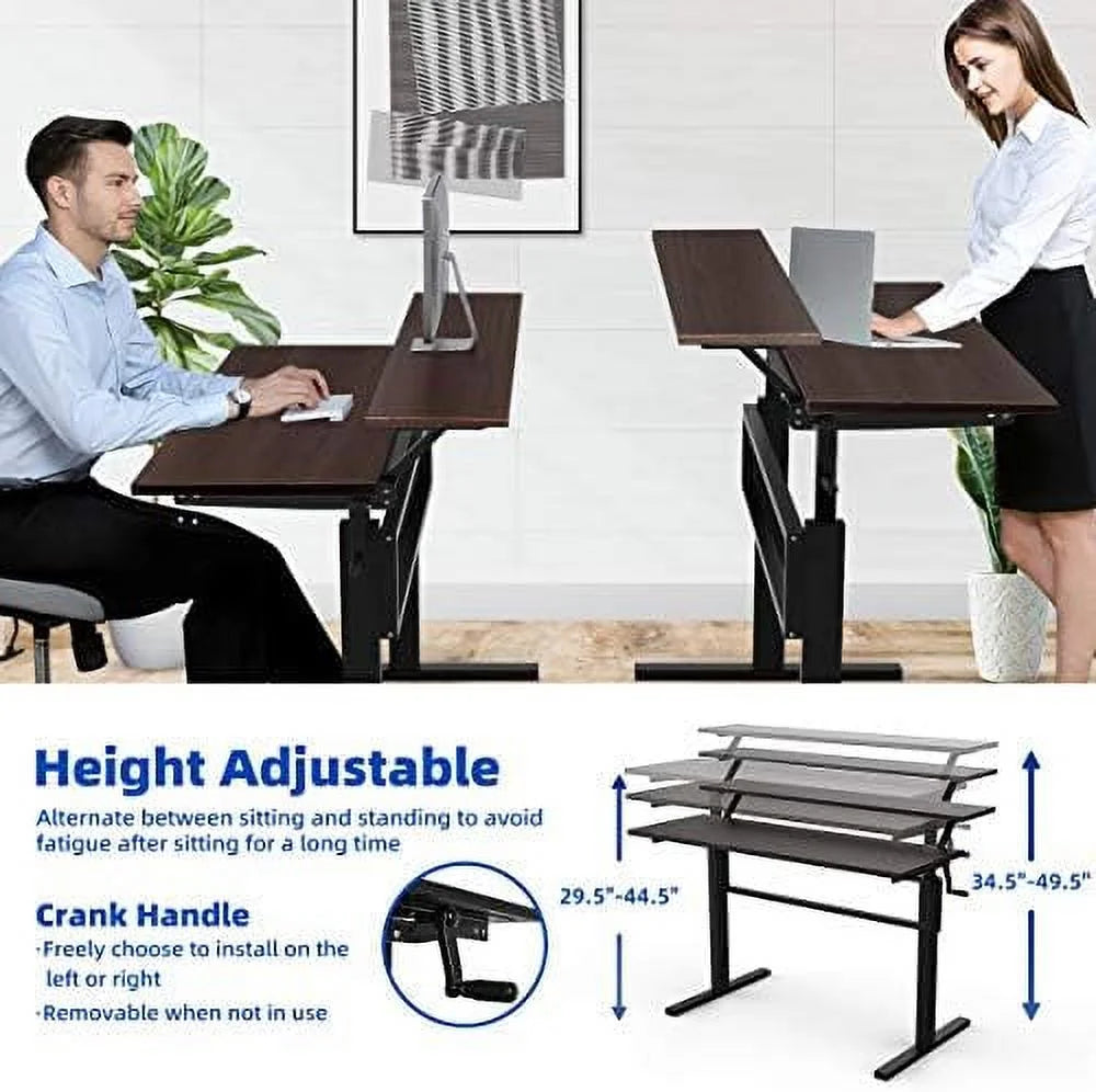 2-Tier Height Adjustable Standing Desk with Monitor Stand (Brown) H486