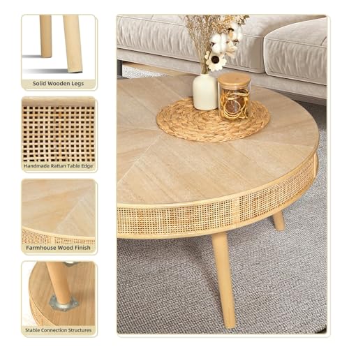 2-Piece Solid Wood Rattan Coffee Table Set C5879
