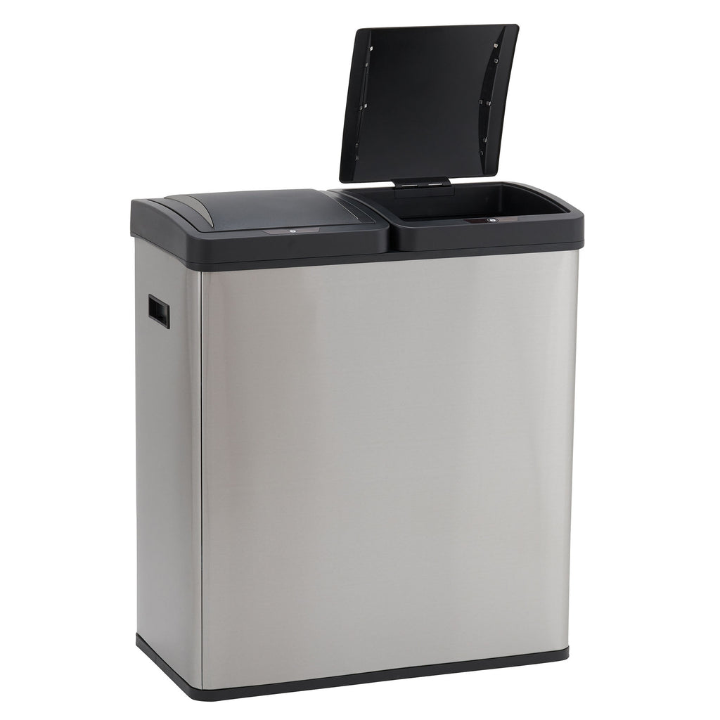 Stainless Steel Touchless Trash Can with Dual Compartments, 30 Liter / 8 Gallon A9363
