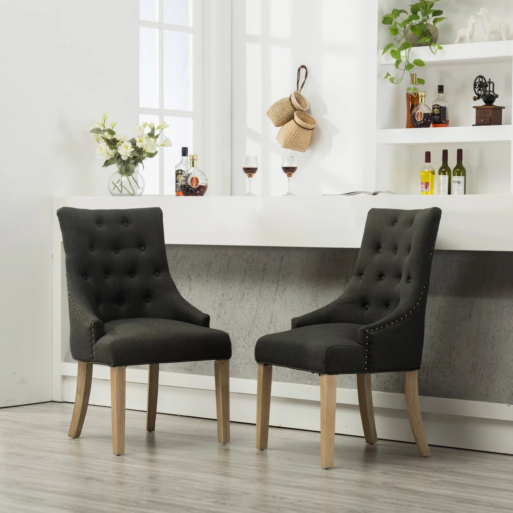 Tan Button Tufted Solid Wood Wingback Chairs Set of 2 G9410