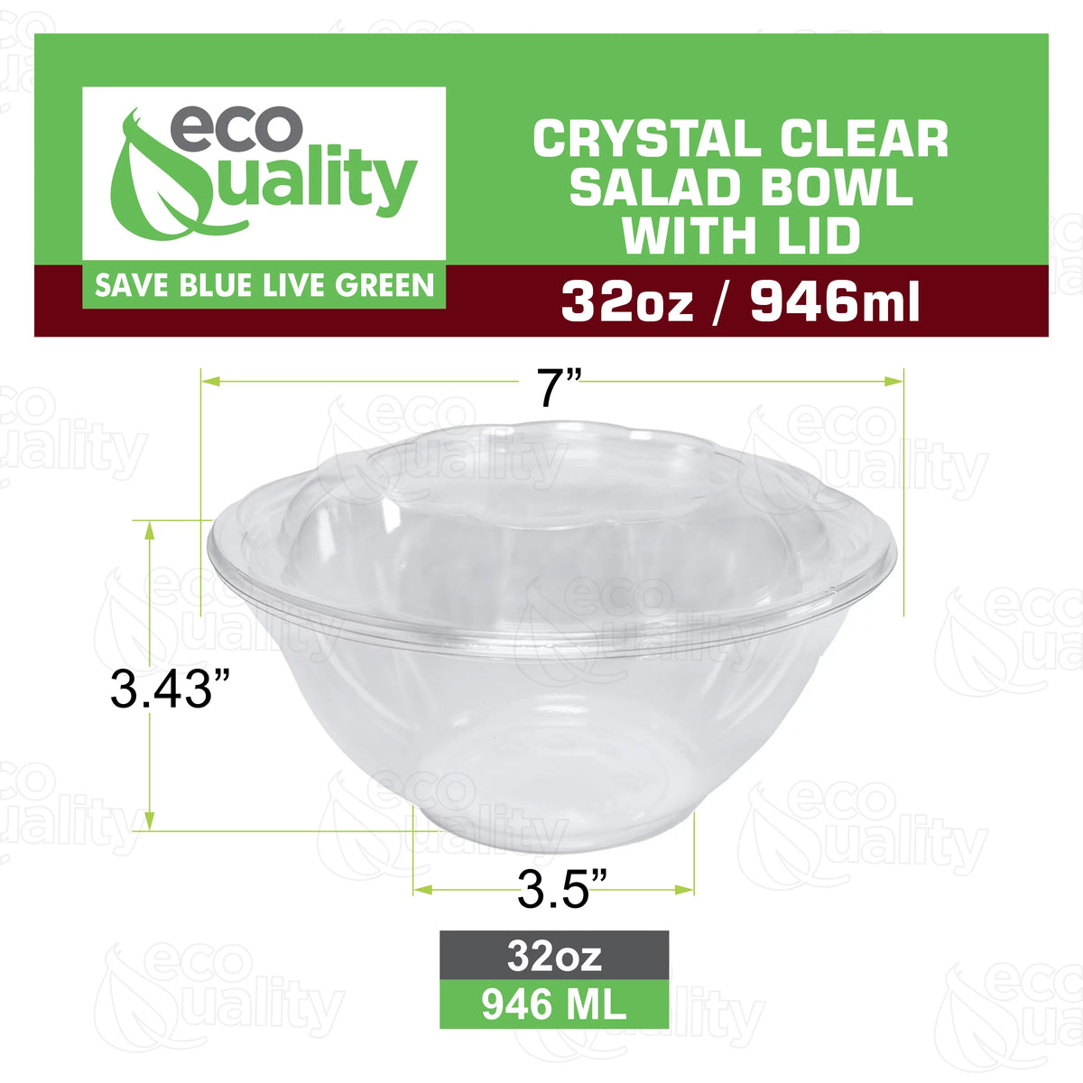 32oz Clear Disposable Salad Bowls with Lids W961