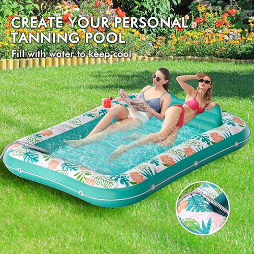Inflatable Tanning Pool Lounger Float with Pillow & Cup Holder R270140