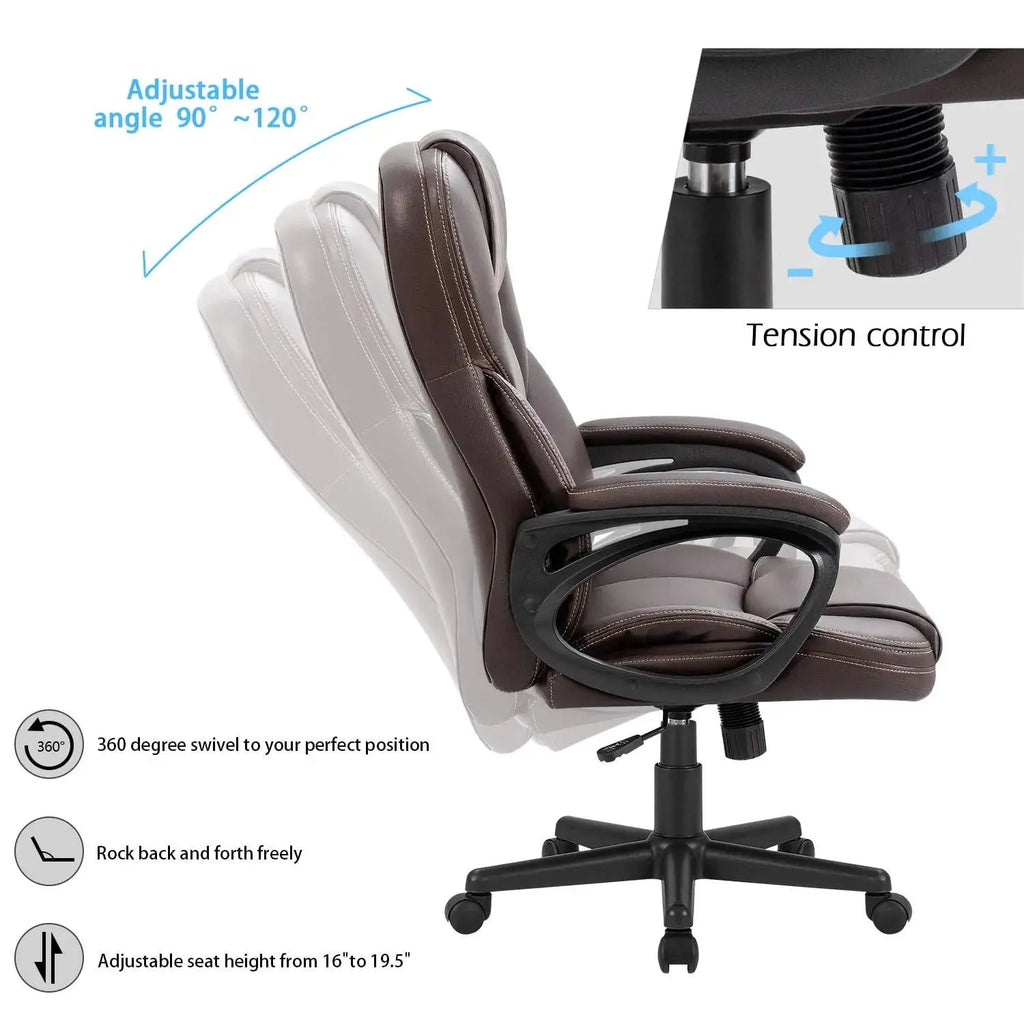 Brown Faux Leather High-Back Office Chair with Lumbar Support W749
