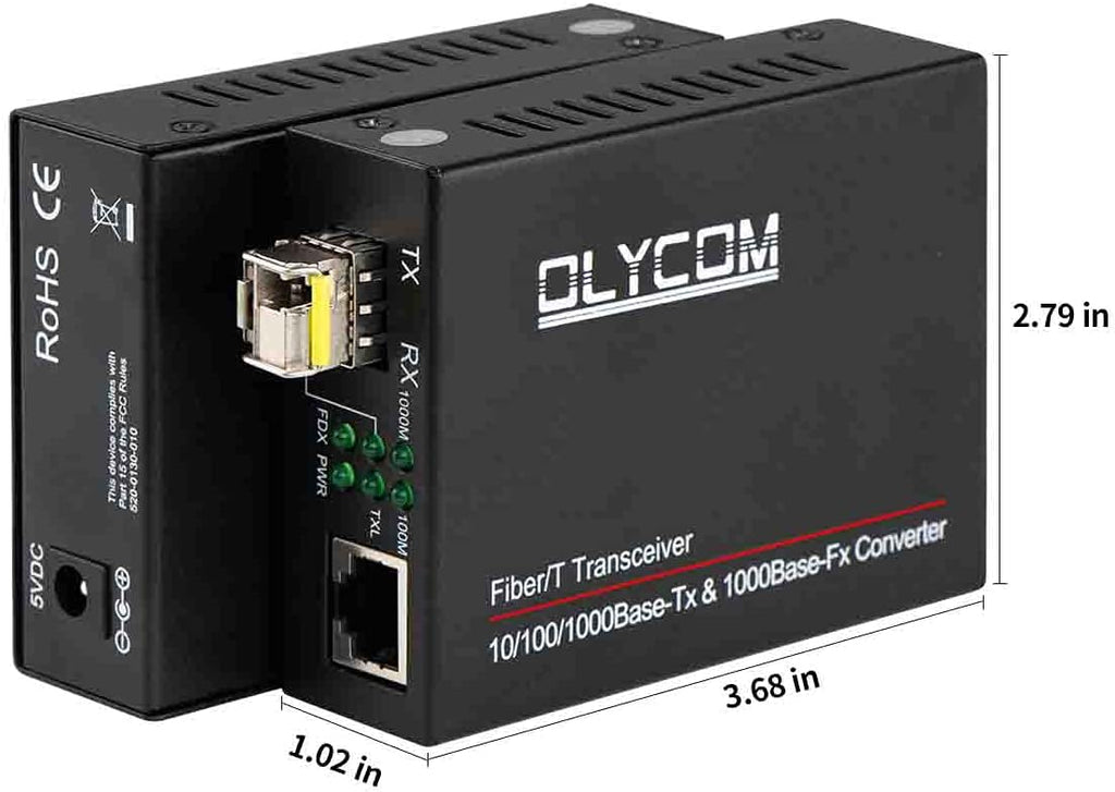 Gigabit Ethernet Fiber Optical Media Converter Bidi 10/100/1000Base-Tx SM 20km to RJ45 Port with 1.25Gbs SFP Transceivers O720604
