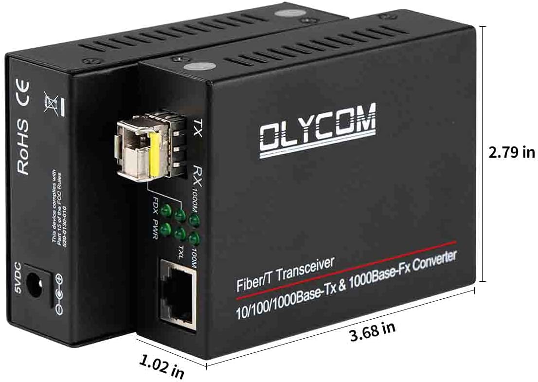 Gigabit Ethernet Fiber Optical Media Converter Bidi 10/100/1000Base-Tx SM 20km to RJ45 Port with 1.25Gbs SFP Transceivers O720604