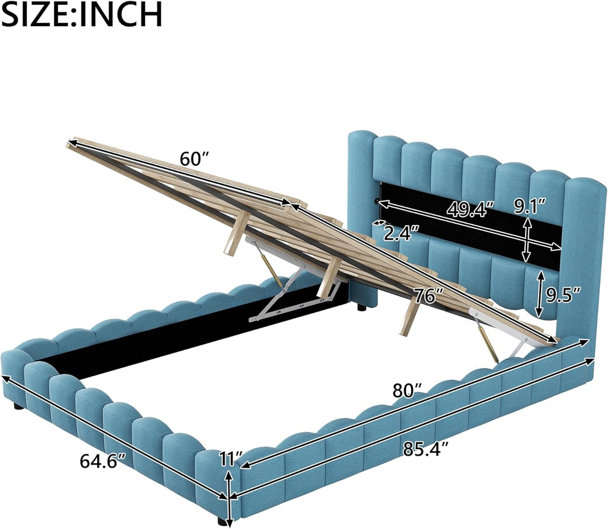 Queen Size Upholstered Storage Bed Frame with LED Headboard S53155