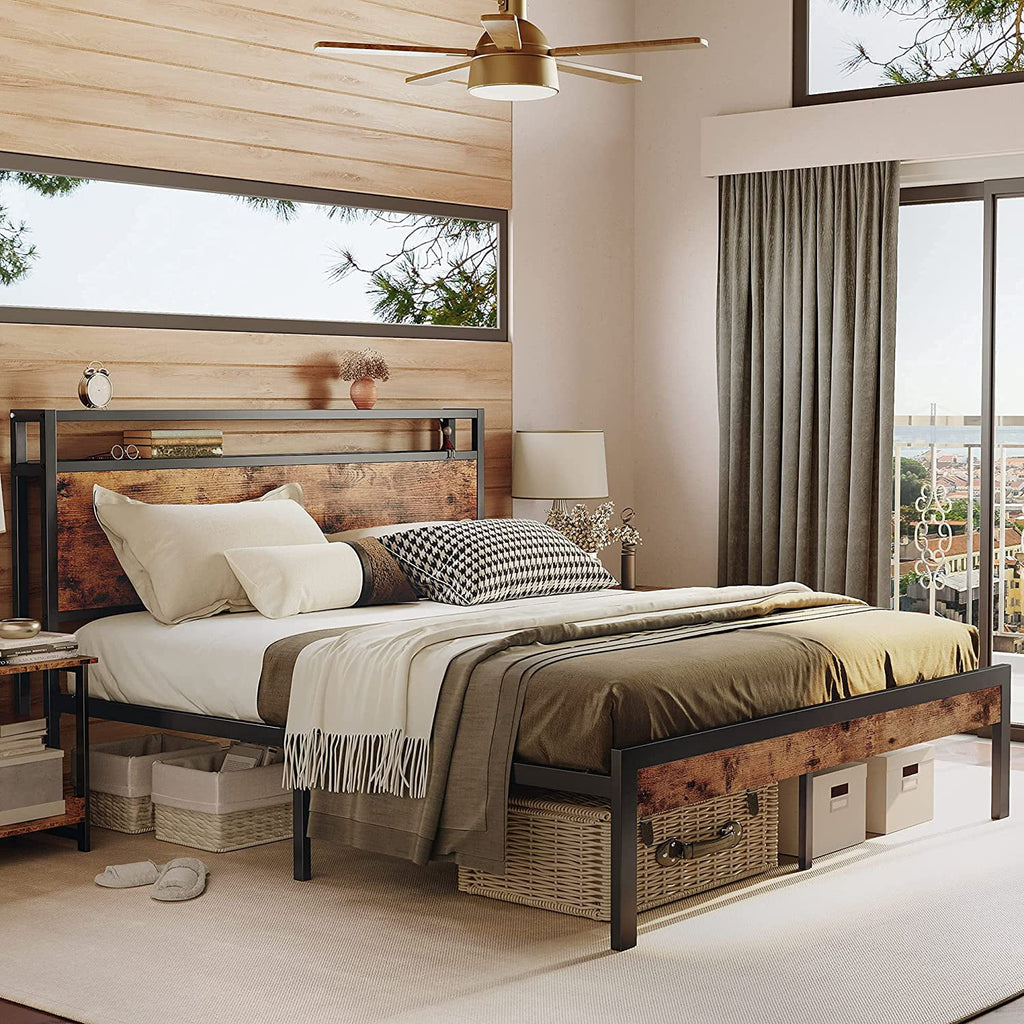 Queen Bed Frame with Industrial Headboard S707