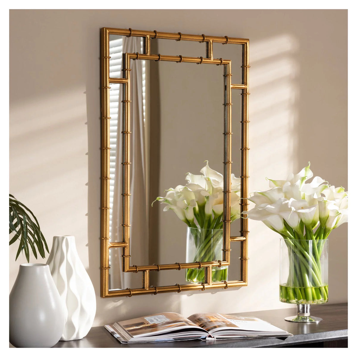 Gold Finished Bamboo Accent Wall Mirror W5753