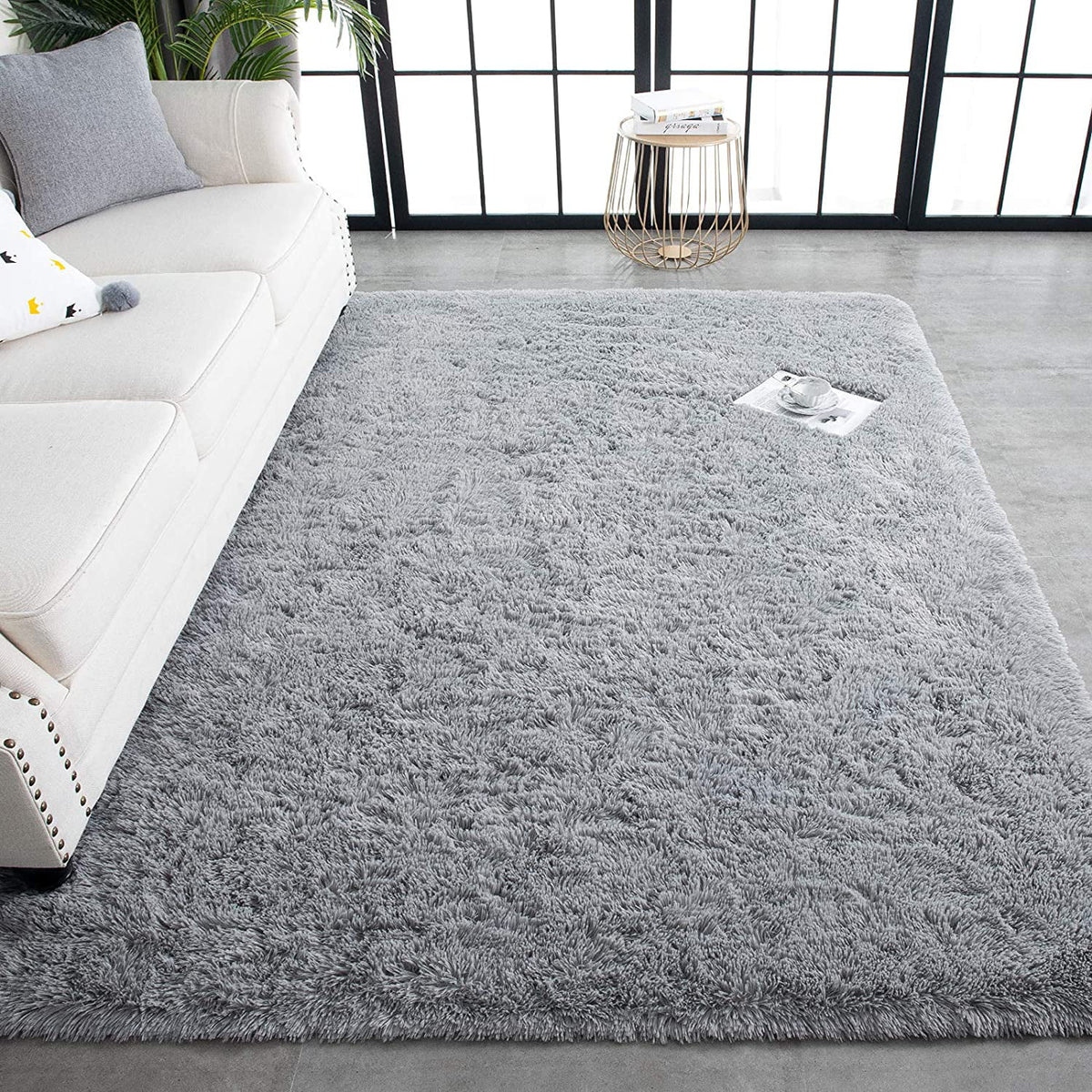 Gray Washable Fluffy Area Rug 5' x 8' L11074