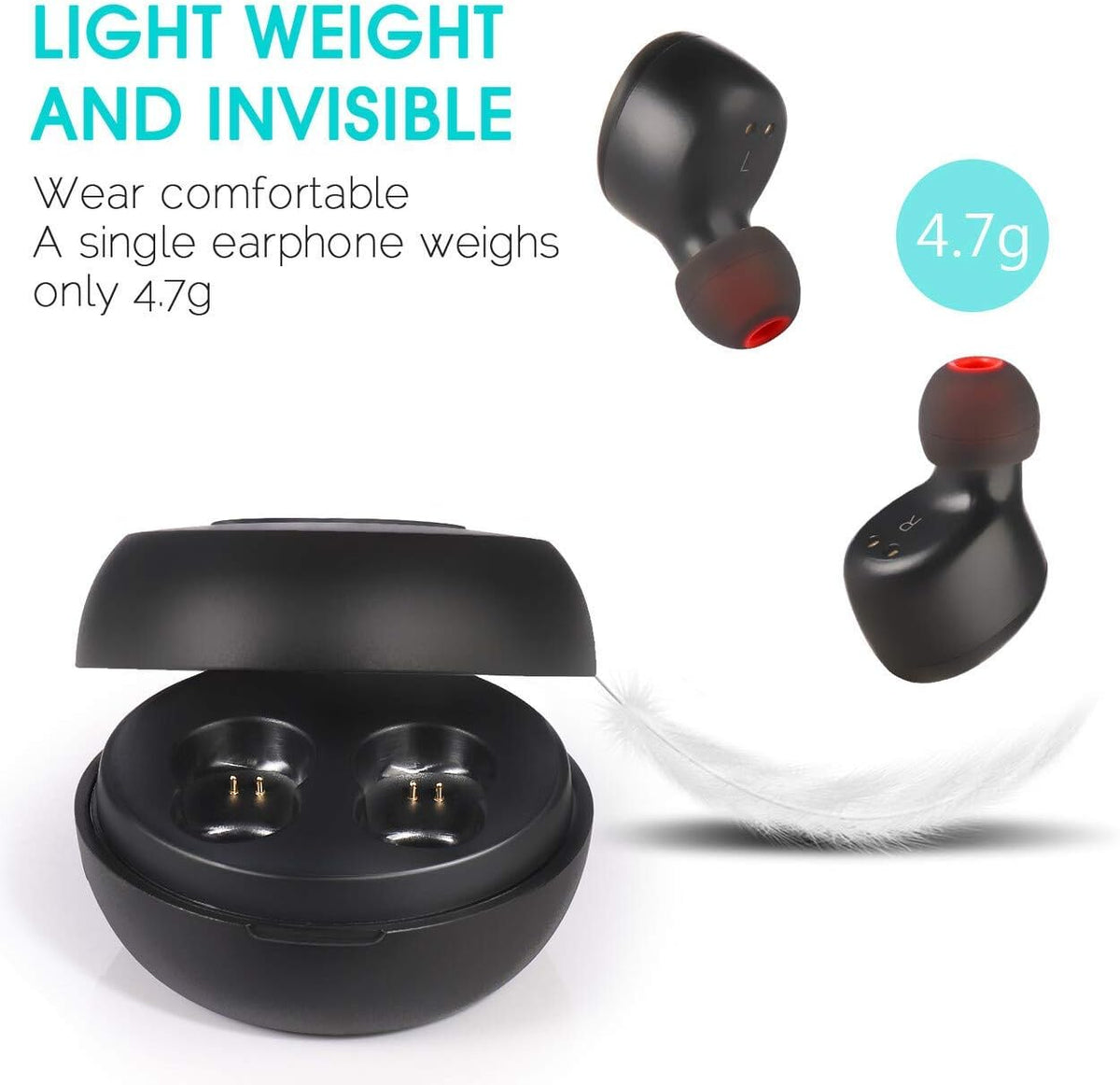 IP68 Waterproof Wireless Bluetooth 5.0 Earbuds with Wireless Charging Case, Pack of 2 U790775