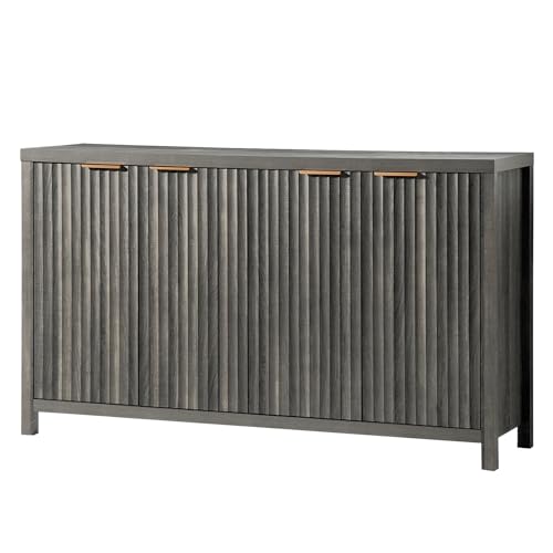 Natural 56" Fluted Sideboard Buffet Cabinet with Adjustable Shelves G331