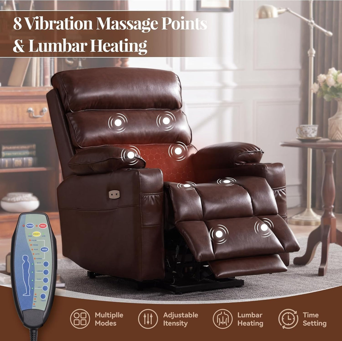 Leather Power Lift Recliner Chair with Massage and Heated A16798