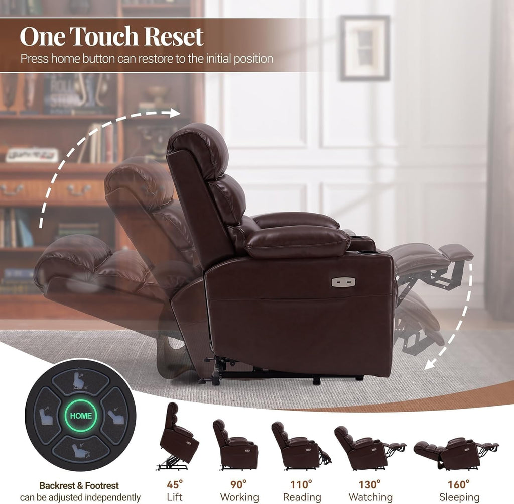Leather Power Lift Recliner Chair with Massage and Heated A16798
