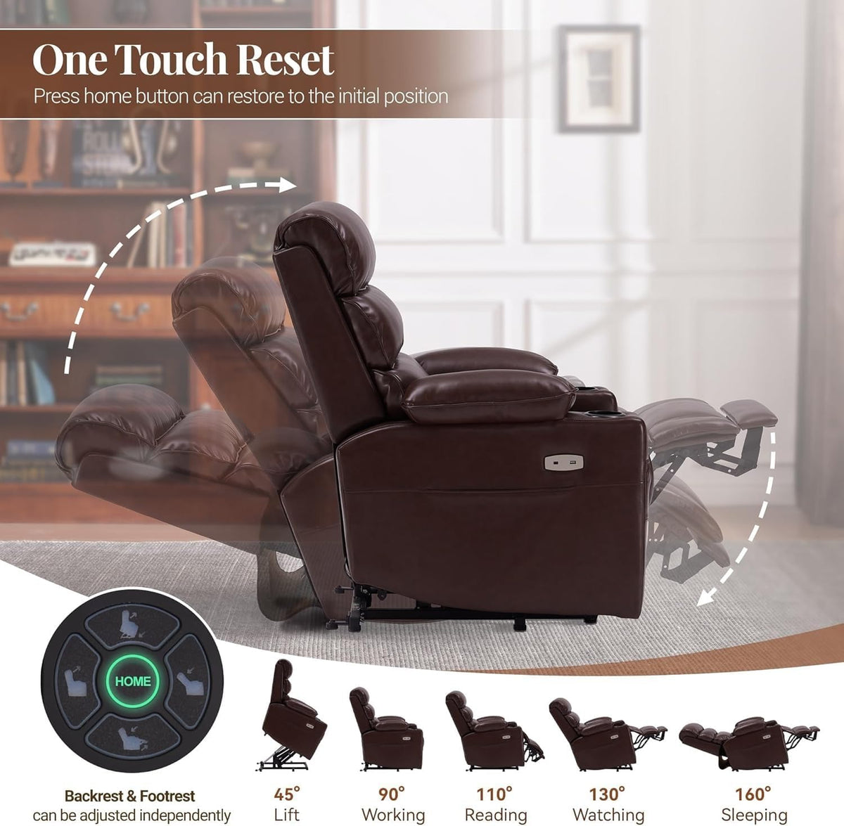 Leather Power Lift Recliner Chair with Massage and Heated A16798
