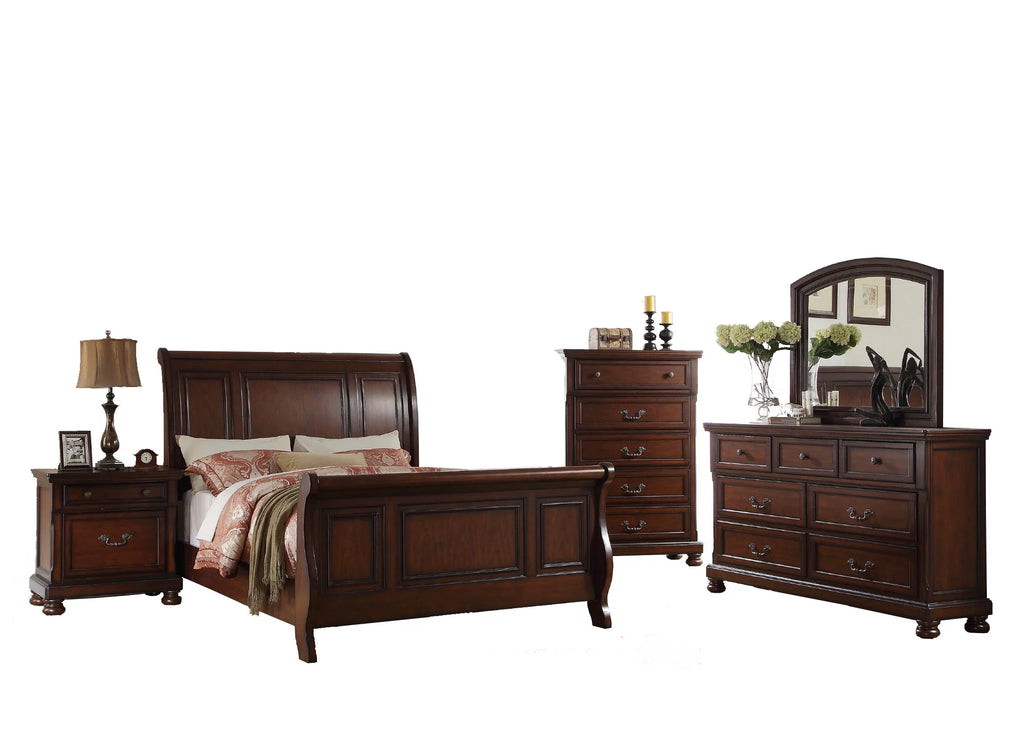 King Size 6pc Cherry Veneer Bedroom Furniture Set Y571244