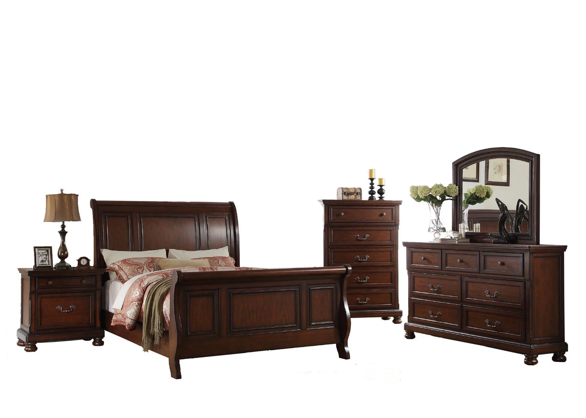 King Size 6pc Cherry Veneer Bedroom Furniture Set Y571244