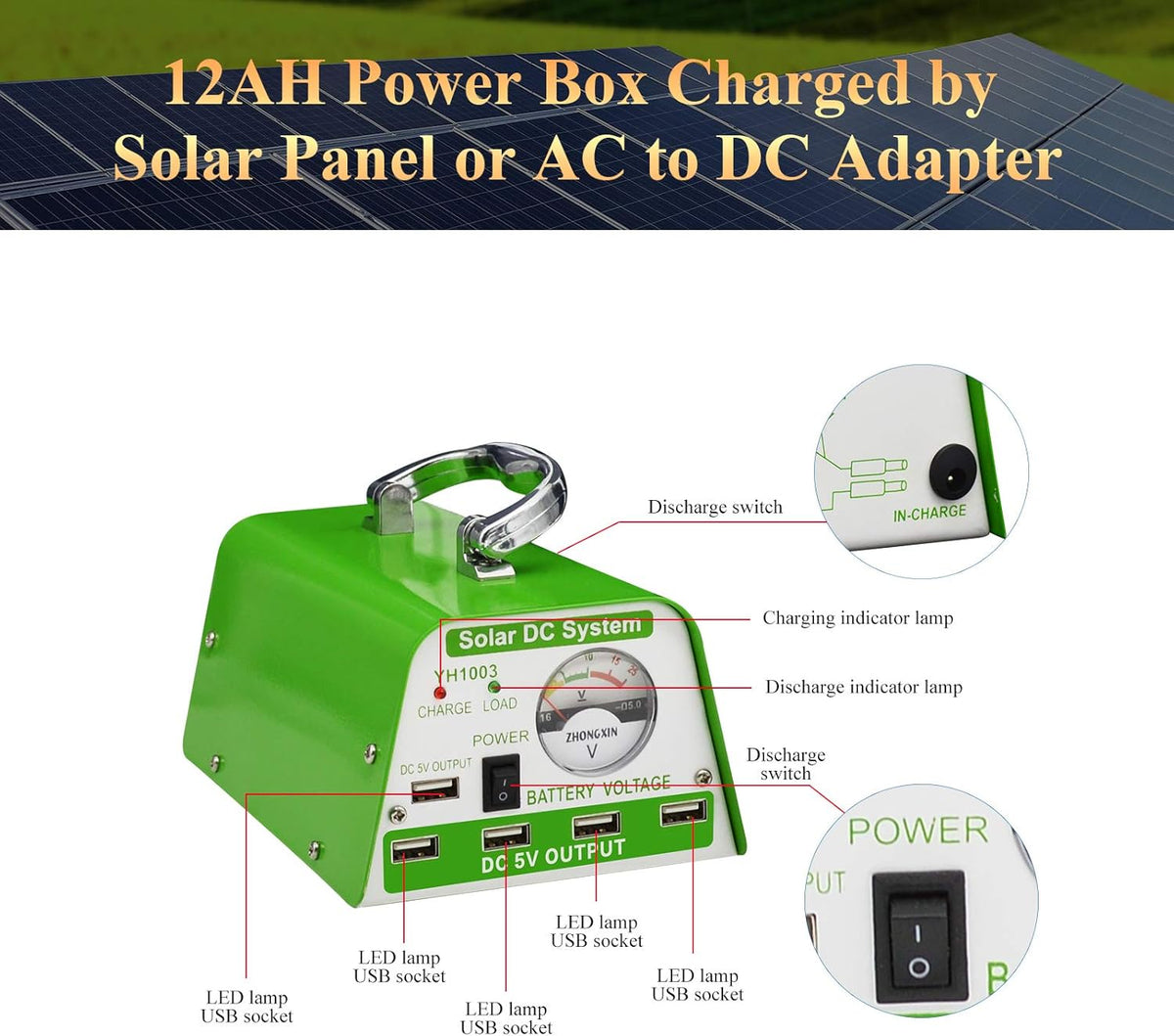 30W Panel Foldable Solar Panel Lighting Kit with 5 USB Solar Charger LED Light Bulb and 5 Cellphone Charger H9953