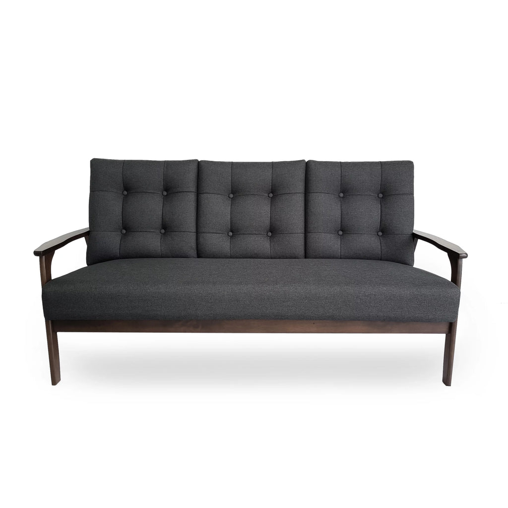 Charcoal Gray Fabric Tufted 3 Seater Sofa S44918