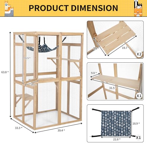 White Wooden Cat Enclosure with 3 Platforms L658115