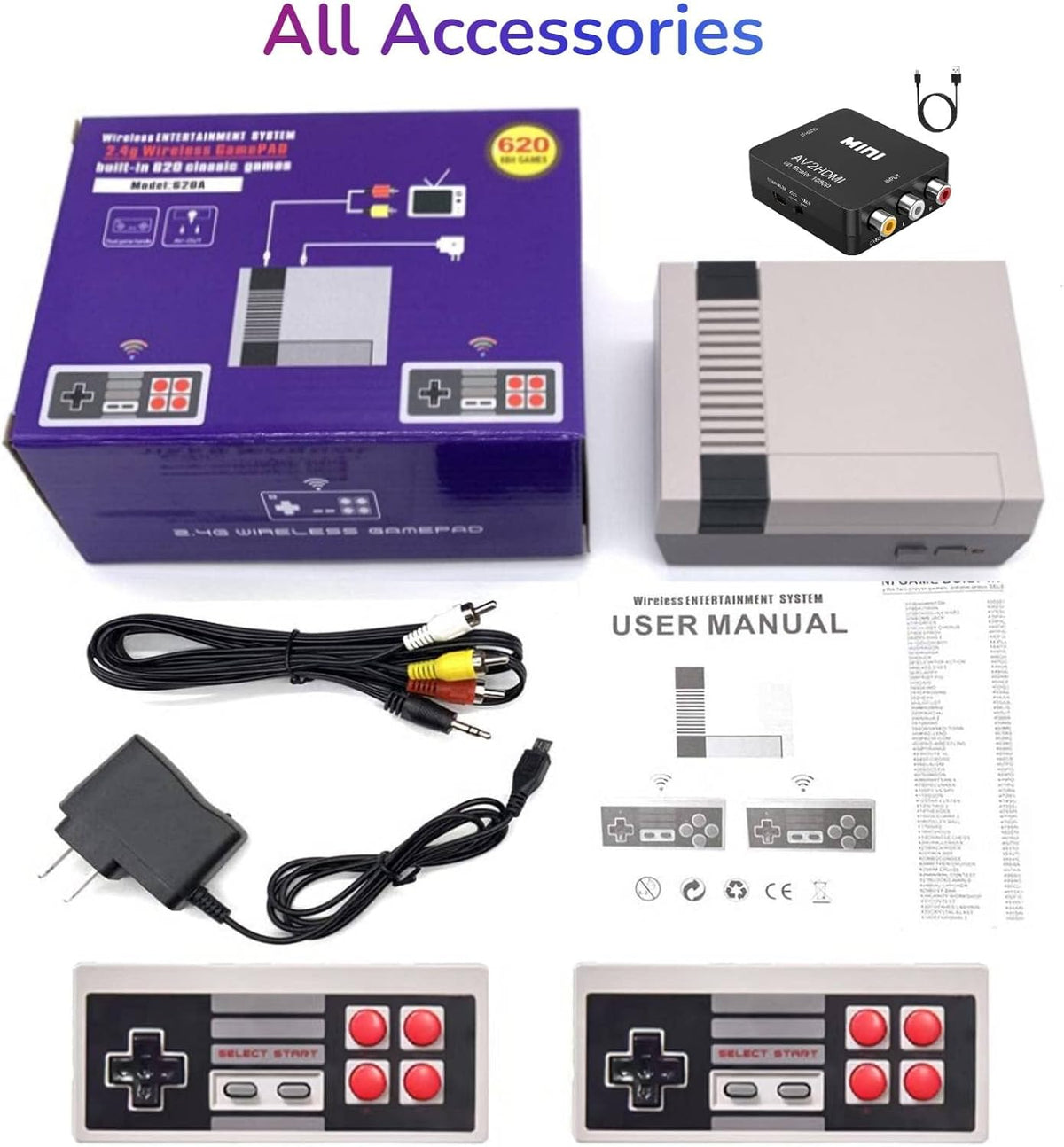Classic Retro Games Console with Built in 620 Games and 2 Controllers T796614