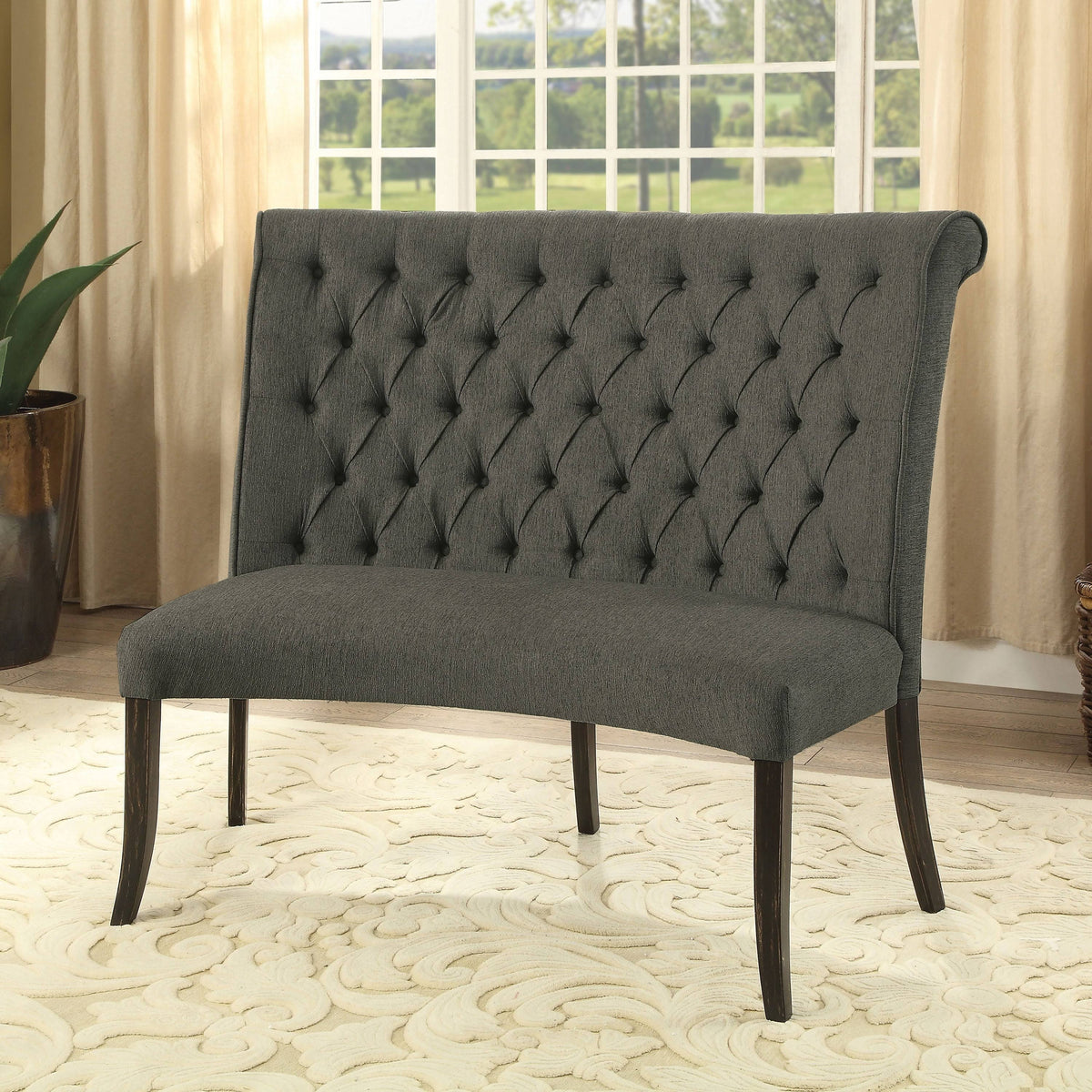 Ivory Button Tufted Loveseat Bench S31916