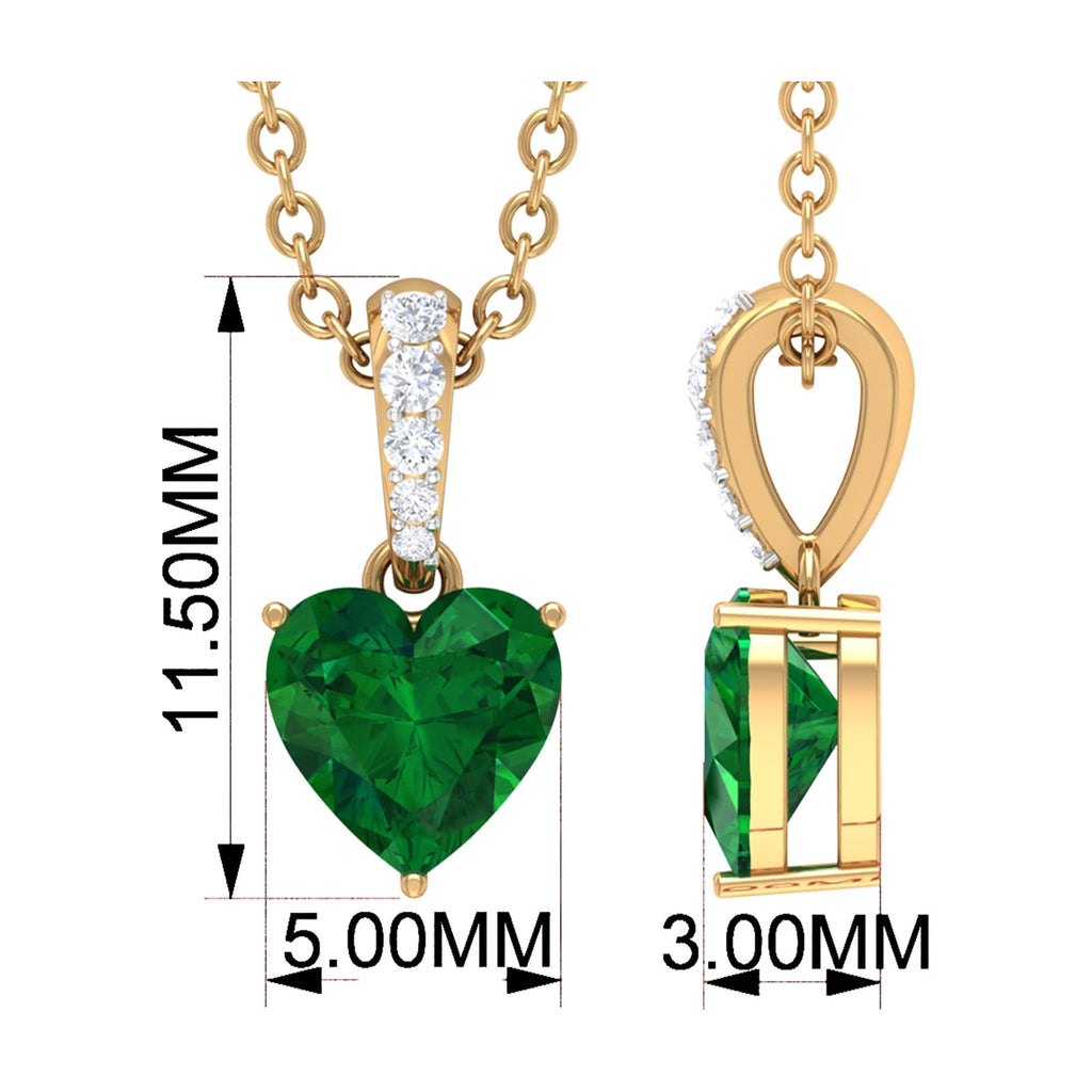3/4 CT Heart Shape Emerald Pendant Necklace, 925 Sterling Silver Q8527