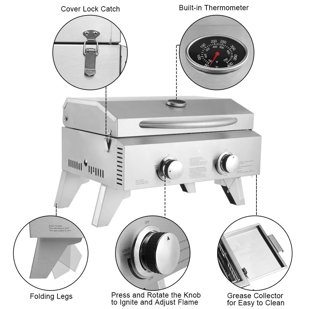Portable 2 Burner Stainless Steel Propane Grill Q3210