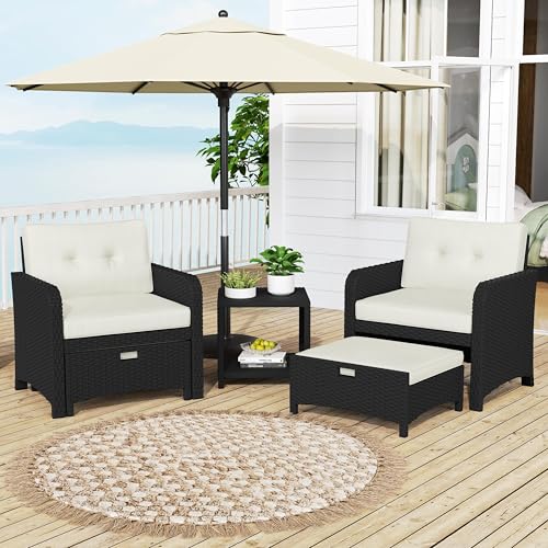 5 Piece PE Wicker Patio Conversation Set with Cushions R250436