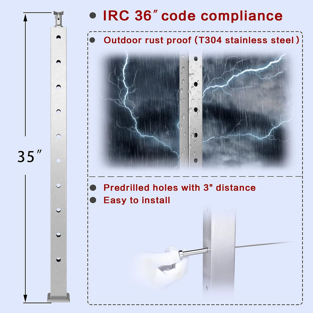 4pack Stainless Steel Brushed Cable Railing Post I20033