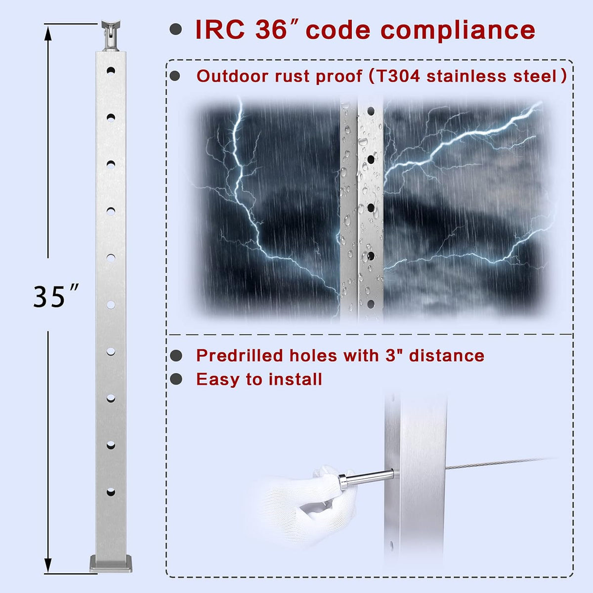 4pack Stainless Steel Brushed Cable Railing Post I20033