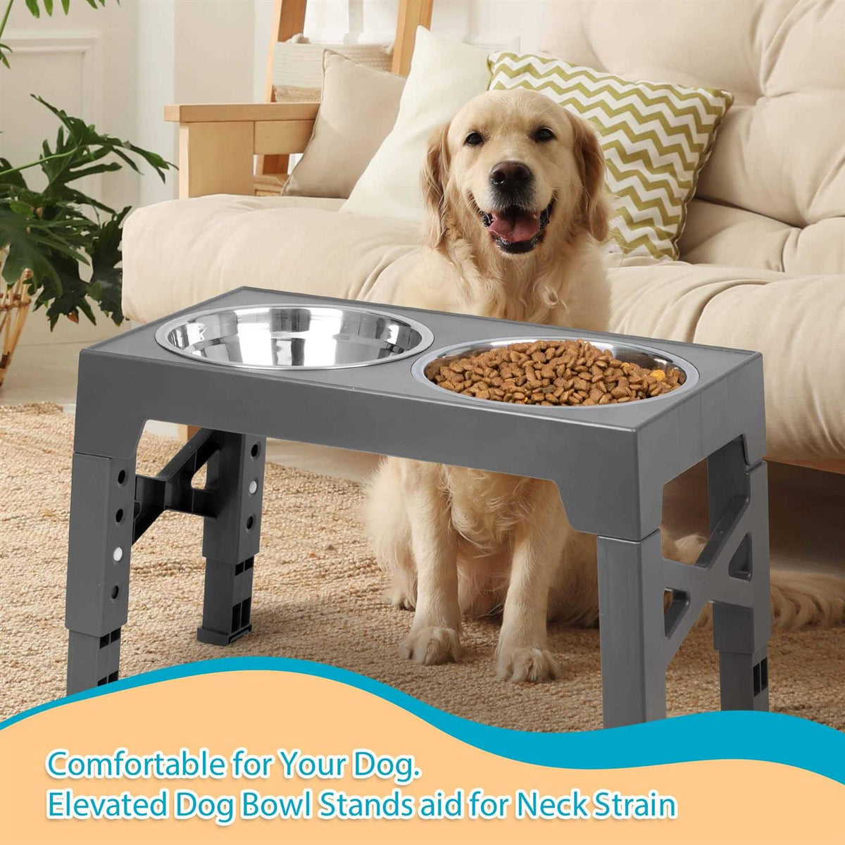 Elevated Dog Bowls with 2 Stainless Steel Bowls N1855