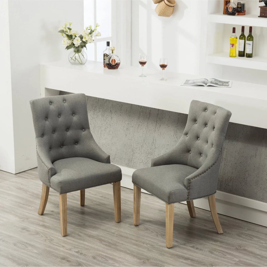 Tan Button Tufted Solid Wood Wingback Chairs Set of 2 G9410